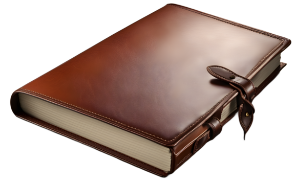 A high-quality leather notebook with an embossed cover, isolated on a empty plain background