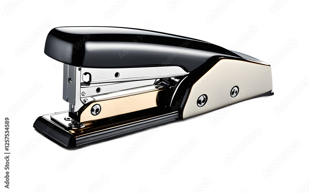 Poster a metal stapler with a smooth design, isolated on a empty plain background