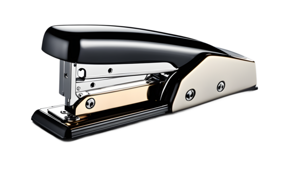A metal stapler with a smooth design, isolated on a empty plain background
