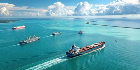 Obraz premium Cargo ships navigating a vibrant turquoise sea