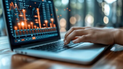 AI-assisted business team workshop using digital financial dashboard on laptop, analyzing data, tracking performance, optimizing strategies, making informed corporate decisions for growth success.