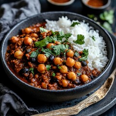 chickpea curry with rice and cilantro