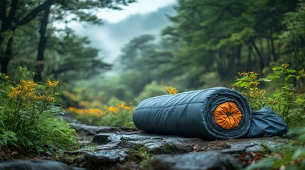 Fototapeta premium Compact rollable mattress with waterproof storage bag perfect for outdoor adventures