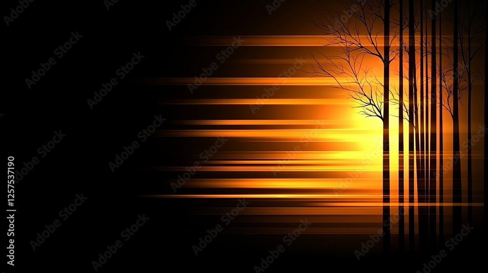 Canvas Prints A black and orange sunset with trees in the foreground