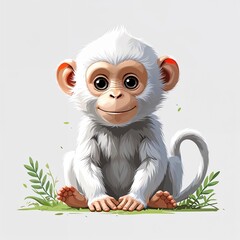 Obraz premium Cute white monkey cartoon illustration on plain white background
