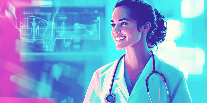 A healthcare worker smiles with pride as AI helps save lives, demonstrating the positive impact of technology on healthcare