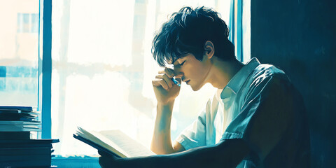 A man journaling his thoughts with relief and focus visibly enhancing his mental well-being