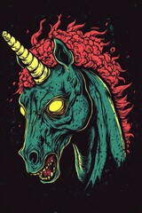 Zombie Unicorn Head Graphic Illustration