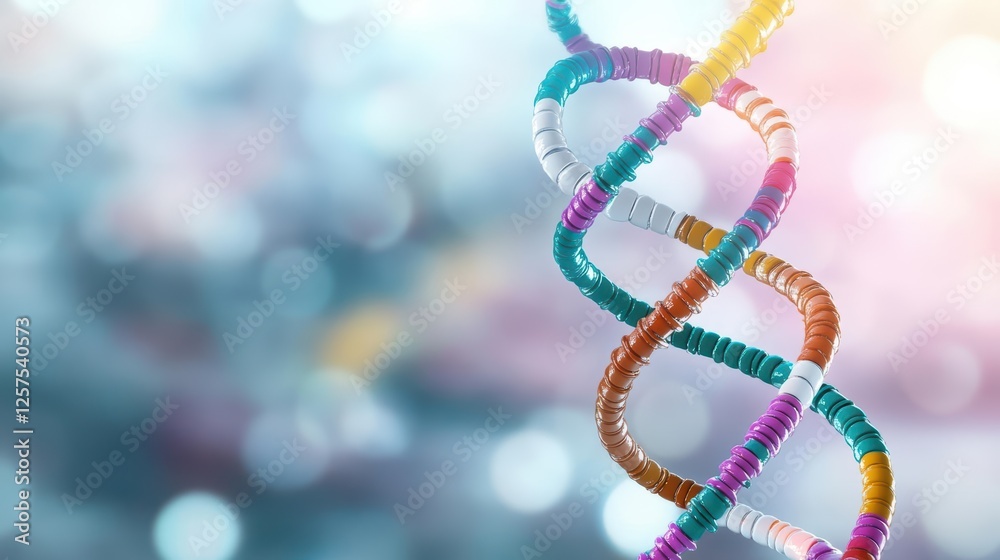 Poster colorful dna strand with intertwined double helix structure on a white background for scientific ill