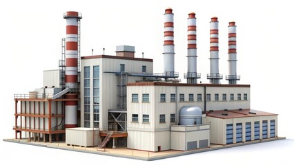 Industrial Factory Building on White Background