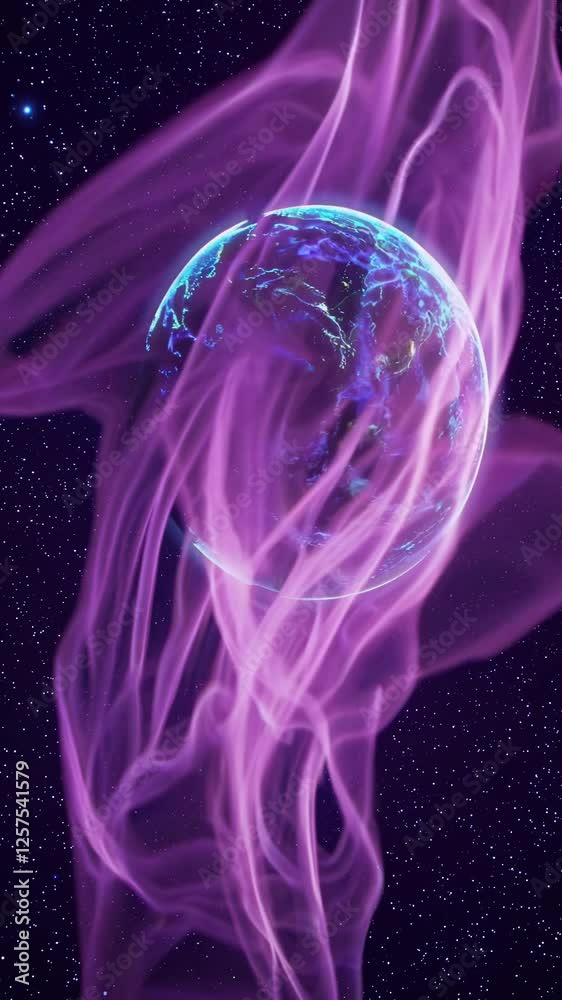 Aufkleber  A man's face merging with planet Earth, surrounded by drifting nebula clouds and distant stars,