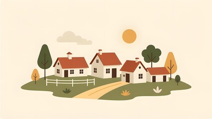Cartoon style painting of country life