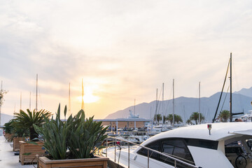 Fototapeta premium Luxury yachts moored to the pier in the marina