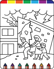 Hurricane Storms and Strong Winds Fun Coloring Page for Natural Disaster Awareness, Wildfires in Nature A Detailed Coloring Page for Kids and Adults