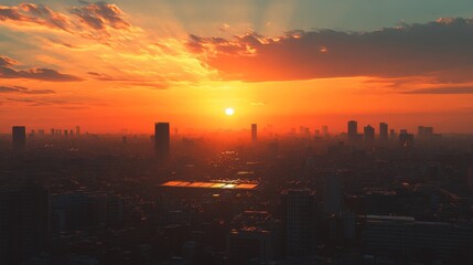 sustainable city infrastructure, solar technology detail, urban energy solution, modern photovoltaic installation, evening skyline backdrop, clean power design, metropolitan sunset scene, renewable