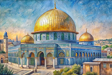Obraz premium artwork of the Al-Aqsa Mosque in Jerusalem