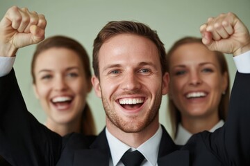 Fototapeta premium happy business people celebrating success