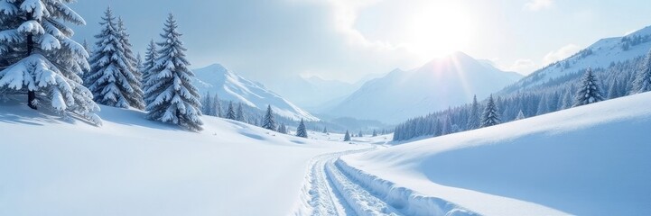 Fototapeta premium Deep drifts of new snow, blanket covering landscape, untouched, cold