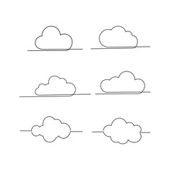 Continuous line drawing of clouds set on white background.