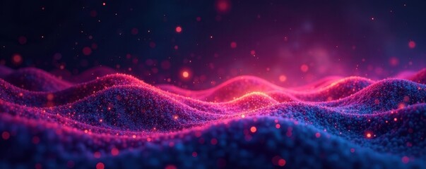 Fototapeta premium Abstract digital landscape with glowing particles, energy, effect