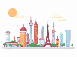 Trendy Landmarks: Modern Art Vector Designs for Creative Projects