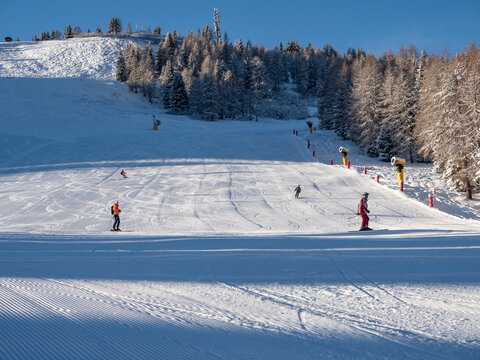Skiing on the Dolomites Civetta resort On a beautiful sunny day. Italy