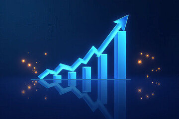 Blue graph showing upward trend with glowing elements and reflection