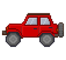 Pixel illustration of a red jeep