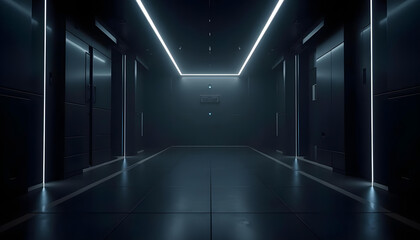 Futuristic Empty dark room with glowing light