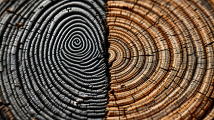 Fototapeta premium Comparison of Two Distinct Tree Rings with Contrasting Colors