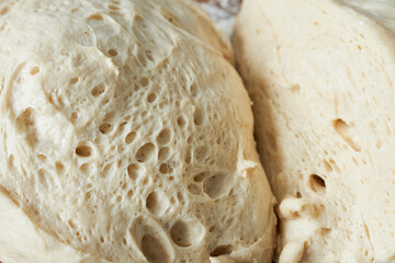 Raw dough for bread, close-up view of the dough.