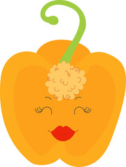 Yellow paprika in cartoon style. Orange bell pepper