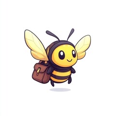 Cute bee carrying briefcase, cartoon illustration, flying,  background white, for children's book