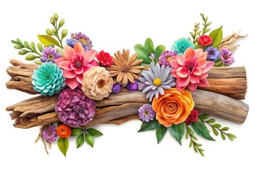 Fototapeta premium Boho Floral Driftwood Clipart: Detailed Hand-Drawn Rustic Beach Wedding Design Element