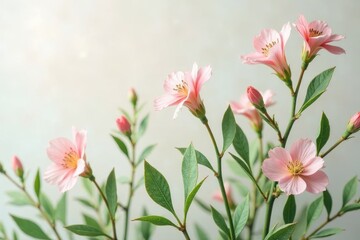 Fototapeta premium Delicate Pink Blossoms on Lush Green Branches, a Springtime Floral Arrangement of Exquisite Beauty