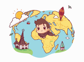 Naklejka premium Dream, Explore, Discover: Artistic Vector Map for Travelers