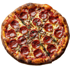Pepperoni pizza isolated on transparent background, PNG