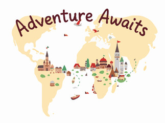 Obraz premium Adventure Awaits: Illustrated World Map with Landmarks