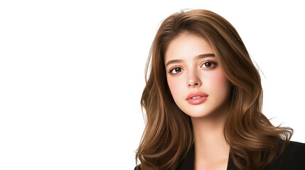 Fototapeta premium Stylish woman with flowing hair posing in a classic black jacket