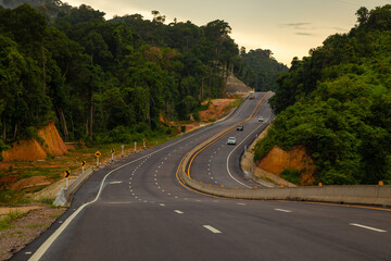 Road No. 4 Phetkasem Road from Phatthalung Province to Trang Province, passing through Khao Phap Pha, a mountain range and one of the most pristine forests in the South of Thailand