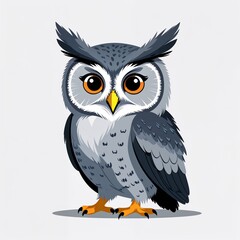 Obraz premium Cute gray owl cartoon illustration on plain white background