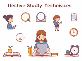 Effective Study Techniques and Time Management Strategies Icon Set