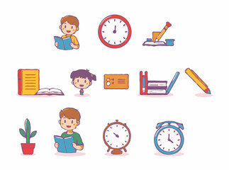 Effective Study Techniques and Time Management Strategies Icon Set