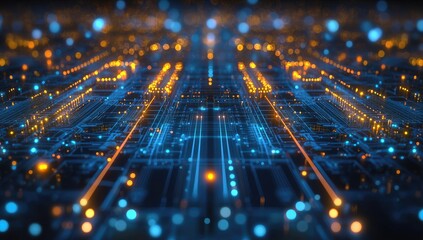 Abstract digital network pathways in city lights