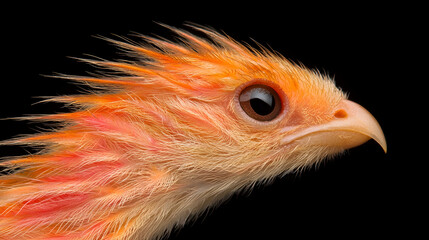 Fototapeta premium Orange bird chick profile, dark background, wildlife