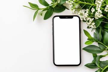 Phone mockup showcasing medical equipment, including a doctor's stethoscope, hospital charts, a syringe with a needle, and a black smartphone with a blank screen, to depict a generic device