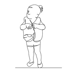 Fototapeta premium One continuous single drawing line art flat doodle girl, child, jacket, little, kid, beach. Isolated image hand draw contour on a white background 