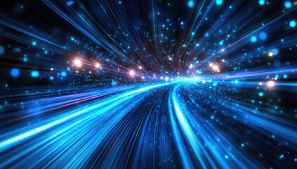 Obraz premium Abstract digital tunnel, glowing light trails, cosmic background, futuristic