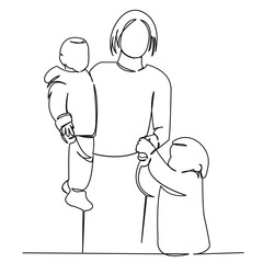 One continuous single drawing line art flat doodle people, mother, happy, mom, parent. Isolated image hand draw contour on a white background

