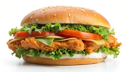 Crispy Chicken Burger on White Background